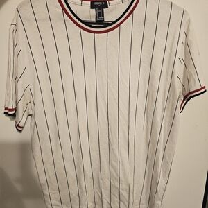 Forever 21 White Tee with Black and Red Stripes